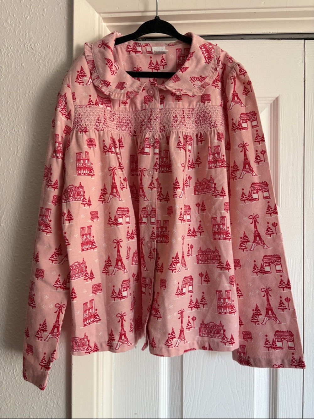 Janie and Jack Pink Smocked Paris Pajama Top with Ruffle Collar